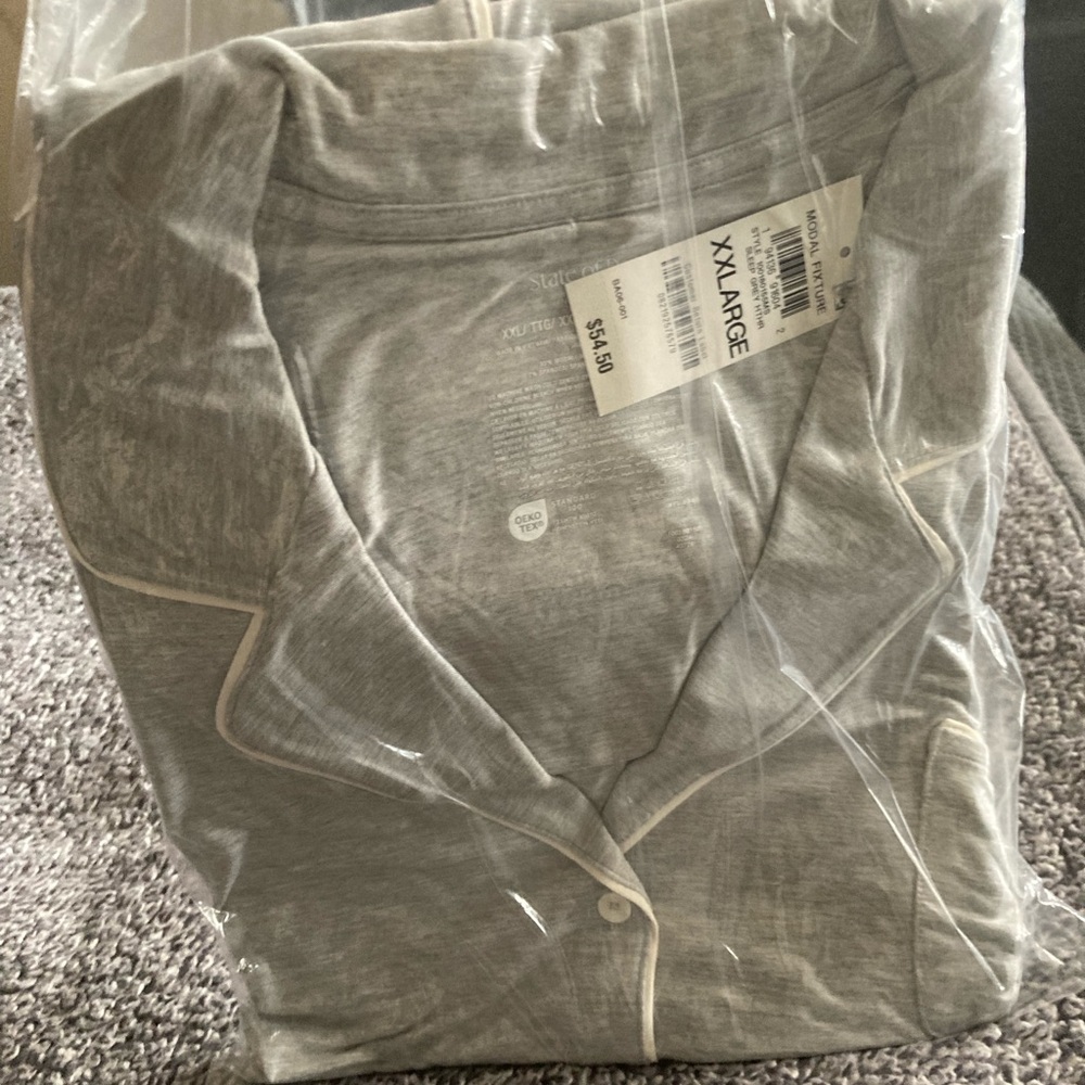 Women’s Gray Pajama-Style Shirt with Contrast Piping